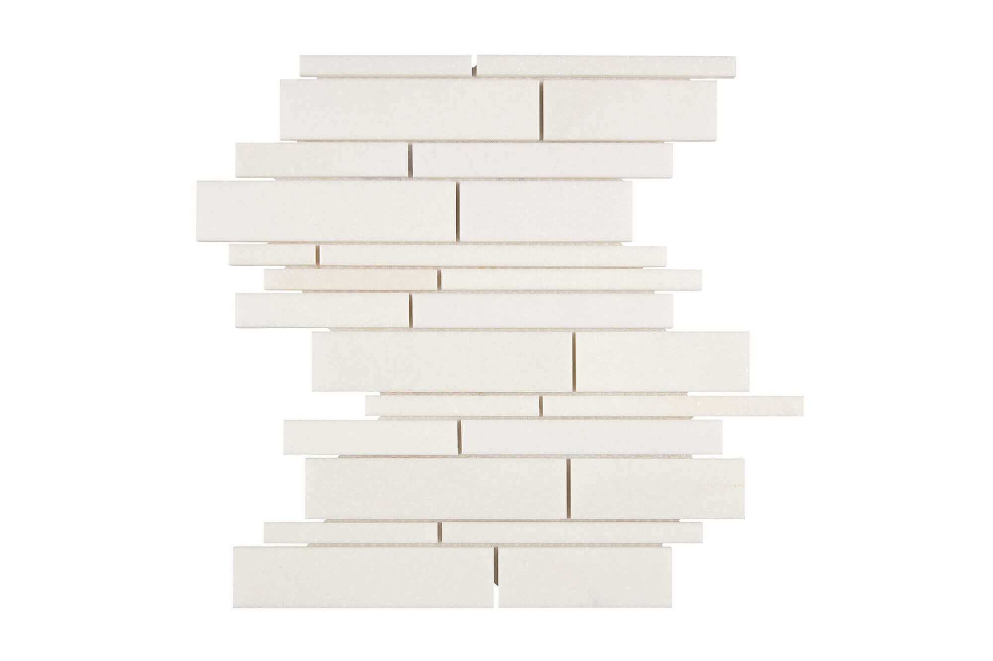 Thassos White Marble Mosaic Random Strip Honed