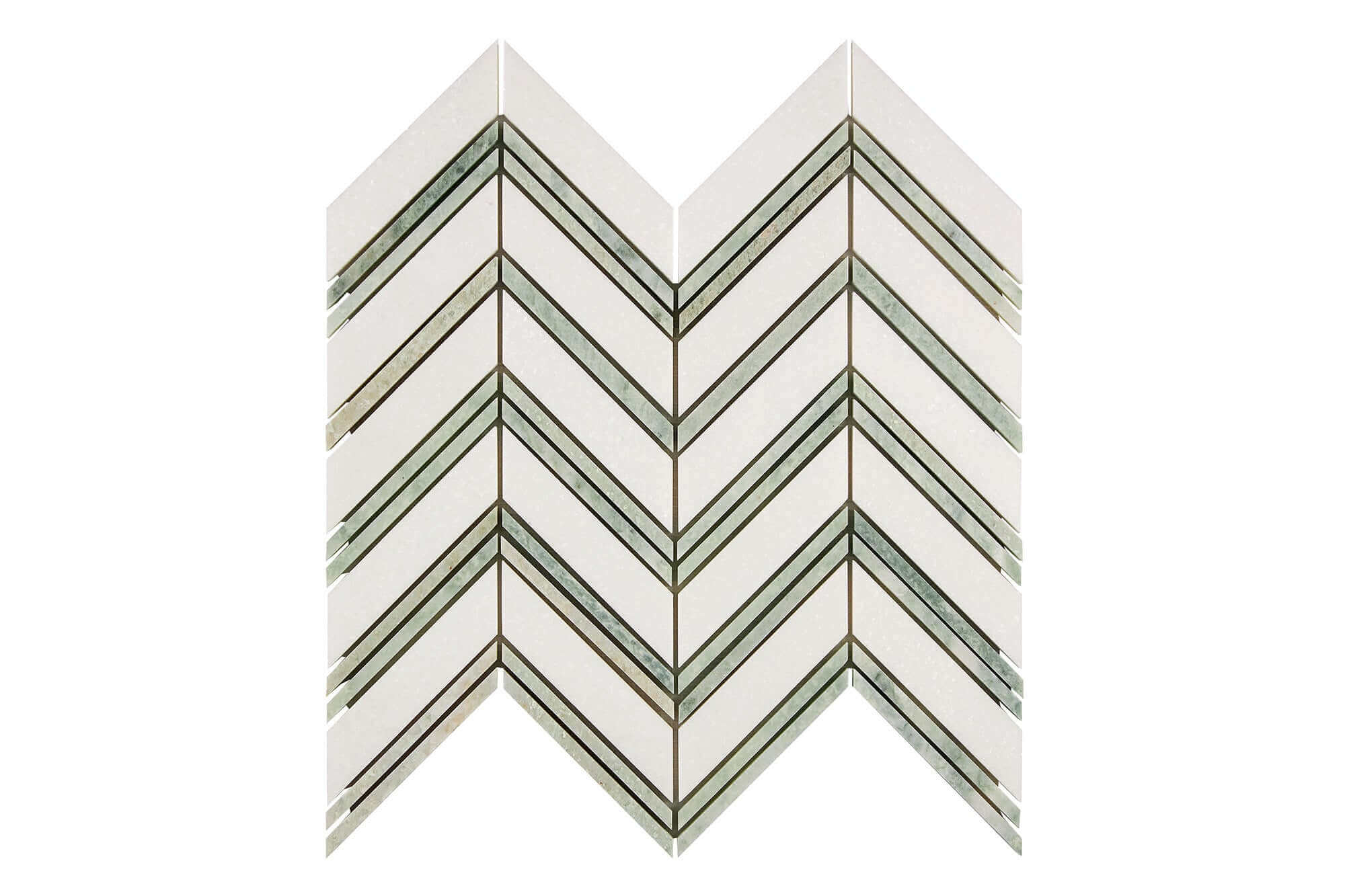 Thassos White Marble Mosaic Chevr Green Honed