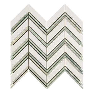 Thassos White Marble Mosaic Chevr Green Honed