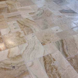 Latravonya Travertine Onyx Versailles Pattern Tile Chiseled Brushed