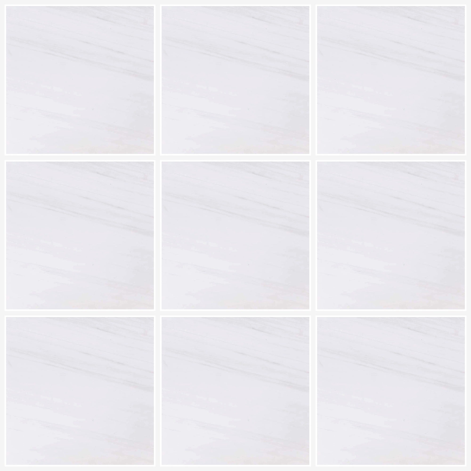 Aria Bianco Dolomite 12x12 marble tile shown in a straight lay grid with light grout for a clean, classic look.