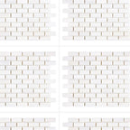 Bianco Dolomite 1x2 brick marble mosaic shown in a running bond layout with light grout for a clean, classic look.