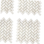Aria Bianco Dolomite 1x2 herringbone marble mosaic shown as a repeating pattern with light grout for a clean, classic look.