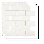 Stacked Aria Bianco Dolomite 2x4 brick marble mosaic sheets showing consistent color range and natural variation.
