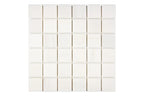 Aria Bianco Dolomite marble mosaic 2x2, studio image of a mounted sheet showing subtle natural veining and soft tone variation.