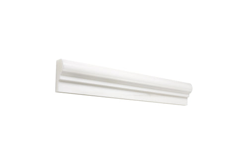 Aria Bianco Dolomite marble ogee liner trim single step 2x12, studio image showing a white molded profile with subtle natural veining for decorative edging and transitions.