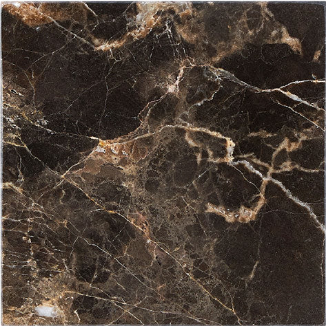ARIA Emperador Dark marble 12x12 polished tile with rich brown color and natural cream white veining