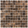 ARIA Emperador Dark marble 1x1 polished mosaic with rich brown color and natural cream white veining