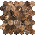 ARIA Emperador Dark marble 2 inch hexagon polished mosaic with rich brown color and natural cream white veining