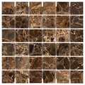 ARIA Emperador Dark marble 2x2 polished mosaic with rich brown color and natural cream white veining