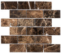 ARIA Emperador Dark marble 2x4 polished brick mosaic with rich brown color and natural cream white veining
