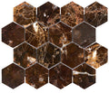 ARIA Emperador Dark marble 3 inch hexagon polished mosaic with rich brown color and natural cream white veining