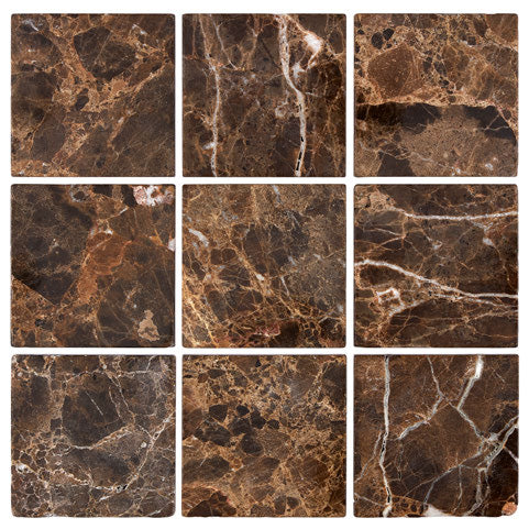 ARIA Emperador Dark marble 4x4 polished tile with rich brown color and natural cream white veining
