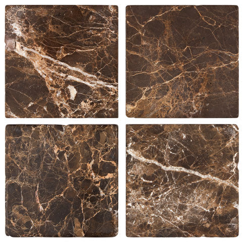ARIA Emperador Dark marble 6x6 tumbled tile with warm brown color and natural cream white veining