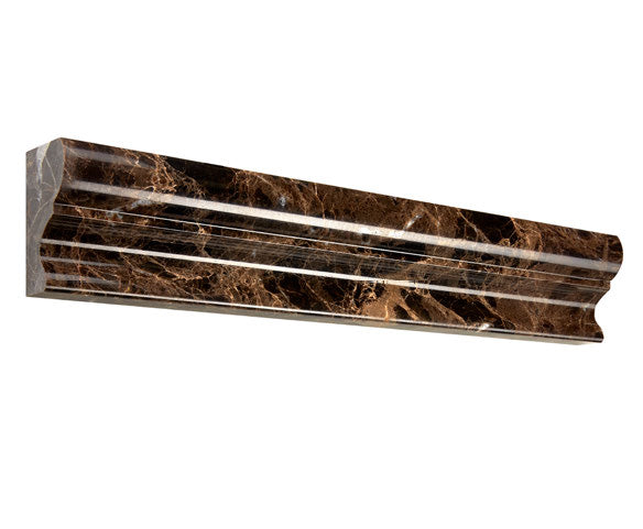 ARIA Emperador Dark marble 2 inch polished chair rail with rich brown color and natural cream white veining