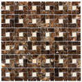 ARIA Emperador Dark marble pinwheel polished mosaic with beige dots and natural cream white veining