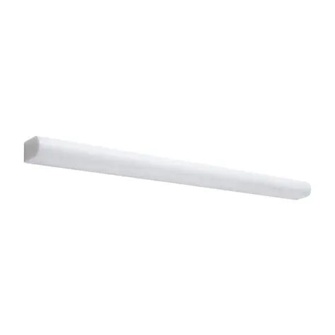 Aria Bianco Dolomite marble pencil liner trim, studio image showing a slim rounded profile in bright white marble with subtle natural veining for edging and finishing details.
