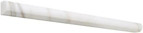 Aria Calacatta Gold marble bullnose liner trim, studio image showing a rounded finished-edge profile in bright white marble with warm gold veining for borders and transitions.
