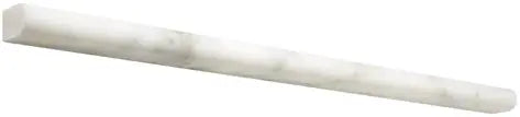 Aria Calacatta Gold marble pencil liner trim, studio image showing a slim rounded profile in bright white marble with warm gold veining for edging and finishing details.