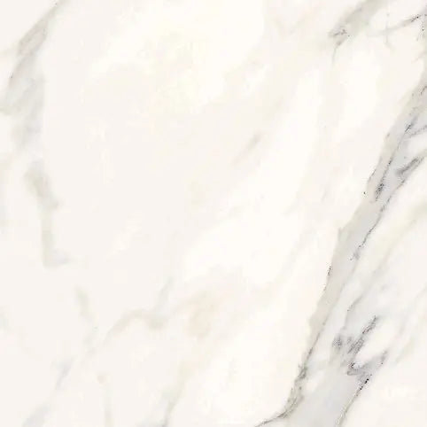 Aria Calacatta Gold marble tile 12x12, studio image showing a bright white background with warm gold veining and soft gray movement with natural variation.