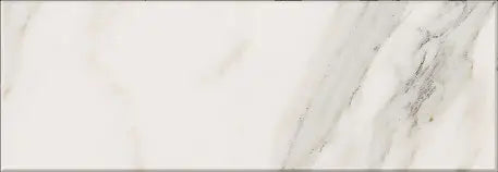 Aria Calacatta Gold marble subway tile 4x12, studio image showing a bright white background with warm gold veining and soft gray movement with natural variation.