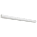 Aria Carrara White marble bullnose liner trim, studio image showing a rounded finished-edge profile in bright white marble with soft gray veining for borders and transitions.