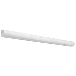 Aria Carrara White marble bullnose liner trim, studio image showing a rounded finished-edge profile in bright white marble with soft gray veining for borders and transitions.