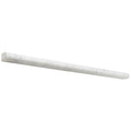 Aria Carrara White marble pencil liner trim, studio image showing a slim rounded profile in bright white marble with soft gray veining for edging and finishing details.