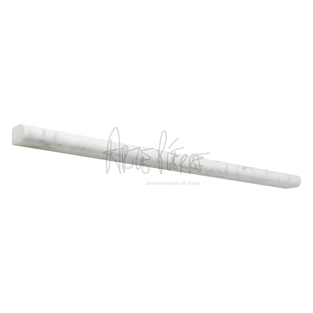 Aria Carrara White marble pencil liner trim, white marble with soft gray veining, profile view