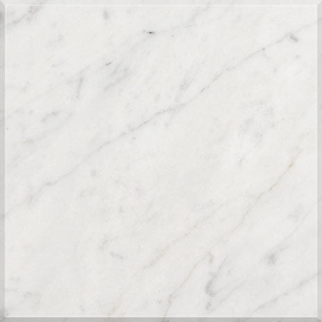 Aria Carrara White marble tile 24x24, studio image showing a bright white base with soft gray veining and natural variation for timeless floors, spa bathrooms, and classic entryways.