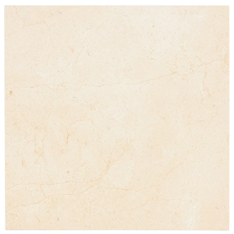 Aria Crema Marfil marble tile 12x12, studio image showing warm beige tone with gentle movement and natural variation for elegant floors, shower walls, and classic backsplashes.