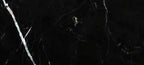 Close up Aria Nero Marquina black marble tile 6x12, showing deep black stone with bold white veining and natural high-contrast variation for statement walls, floors, and backsplashes.