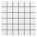 Aria Thassos White marble 2x2 mosaic sheet, studio image showing crisp bright-white square tiles with minimal movement in a clean grid for shower floors, niches, and accents.