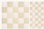 Chalk Wash + Nomad Dune checkerboard porcelain tile pattern, matte finish, zero grout lines, 7x7 squares