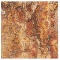 Forum Terra Autumn Leaves (Scabos) travertine tile 4x4 filled and honed, studio image showing sun-baked creams, tans, and deeper earthy accents with a smoother filled surface and rich natural variation for warm backsplashes, shower walls, and accent details.