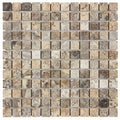 forum terra Grigio silver travertine Mosaic tile 1x1 pattern with square stones in various earthy tones