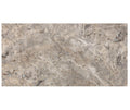 Forum Terra Grigio silver travertine subway tile 3x6 filled and honed, studio image showing cool gray tones with a smoother filled surface, subtle pore character, and natural variation for modern backsplashes, shower walls, and clean-lined interiors.
