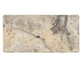 Forum Terra Grigio silver travertine subway tile 3x6 tumbled, studio image showing cool gray tones with natural pores, softened edges, and subtle variation for modern backsplashes, shower walls, and timeless accents.