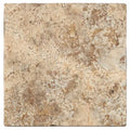 Forum Terra Grigio silver travertine tile 4x4 tumbled, studio image showing cool gray tones with natural pores, softened edges, and subtle variation for modern backsplashes, shower walls, and timeless accents.