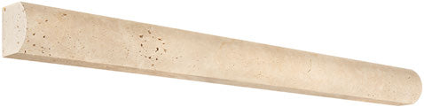 Forum Terra Ivory travertine bullnose liner trim, studio image showing a rounded finished-edge profile in warm ivory-beige travertine with natural pores and quiet variation for borders and transitions.