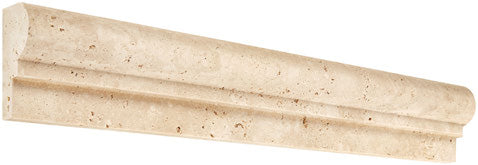 Forum Terra Ivory travertine single step chair rail ogee liner, studio image showing a molded warm ivory-beige profile with natural pores and subtle variation for decorative borders and wall transitions.