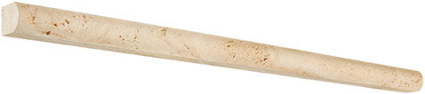 Forum Terra Ivory travertine pencil liner trim, studio image showing a slim rounded profile in warm ivory-beige travertine with natural pores and subtle variation for edging and finishing details.