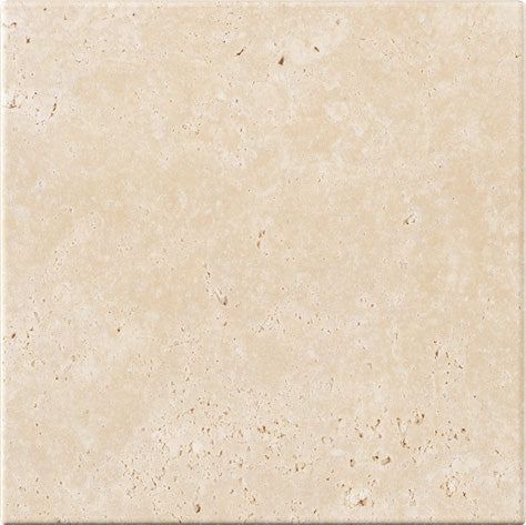 Forum Terra Ivory travertine tile 4x4 tumbled, studio image showing warm ivory-beige tone with natural pores, softened edges, and quiet variation for rustic backsplashes, shower walls, and timeless accents.