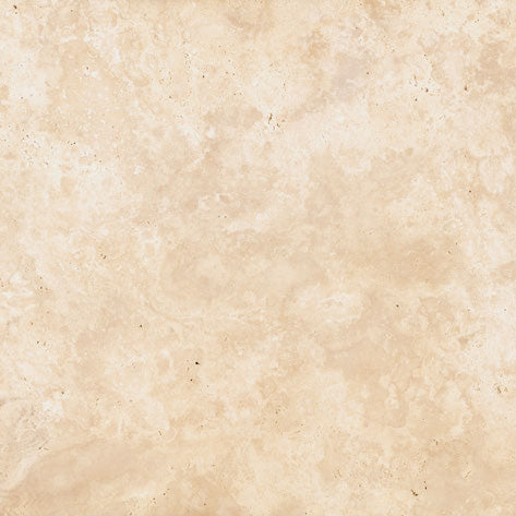 Forum Terra Ivory travertine tile 6x6 filled and honed, studio image showing warm ivory-beige tone with subtle natural variation and a smoother filled surface for classic floors, shower walls, and accents.