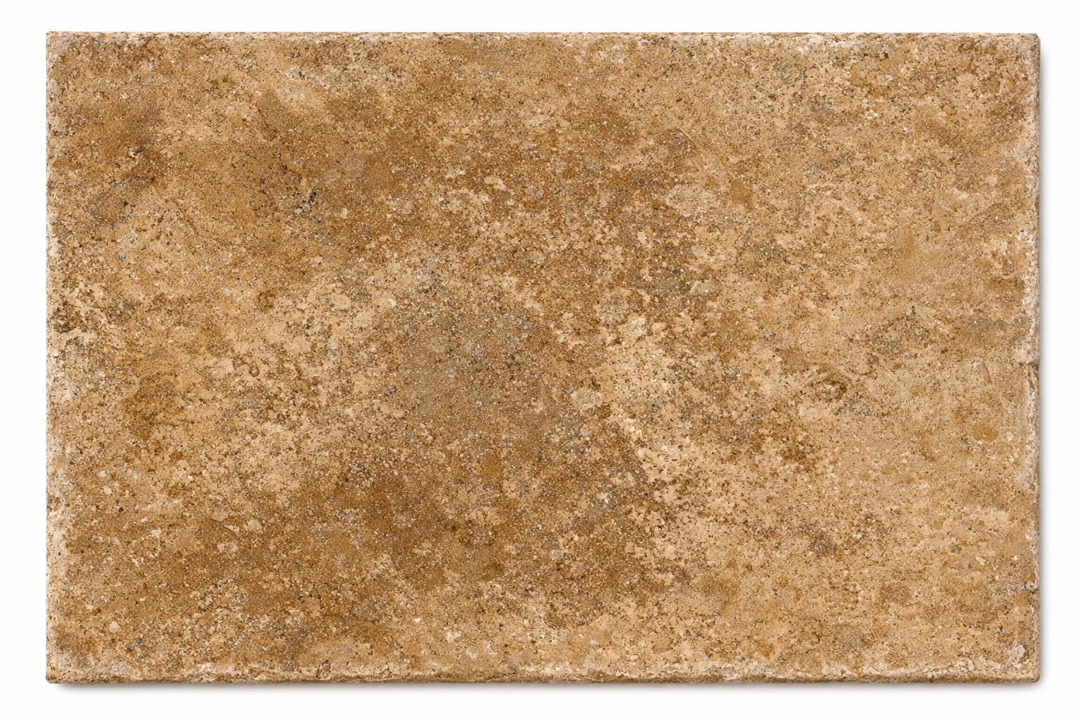 Terra Umber travertine tile, 16×24, tumbled/antiqued finish, single tile studio image