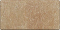 Forum Terra Umber travertine subway tile 3x6 tumbled, studio image showing rich warm brown tone with natural pores, softened edges, and subtle variation for rustic backsplashes, shower walls, and timeless accents.