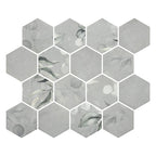 HexaFusion Botanica Clover Petal matte pressed glass hexagon mosaic, 3 inch hex, mesh-mounted sheet