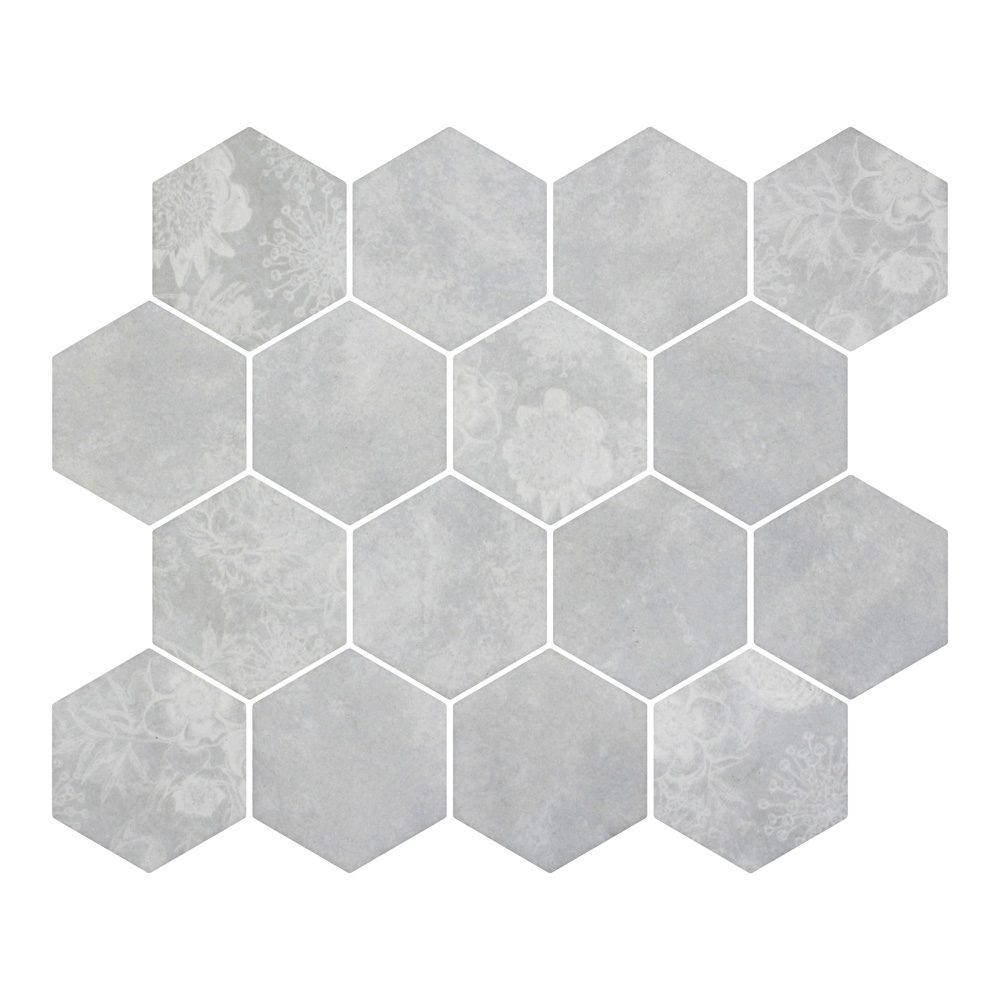HexaFusion Botanica Ivy Vale matte pressed glass hexagon mosaic, 3 inch hex, mesh-mounted sheet