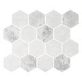 HexaFusion Botanica Linden Bloom matte pressed glass hexagon mosaic, 3 inch hex, mesh-mounted sheet