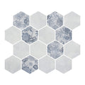 HexaFusion Botanica Meadow Lark matte pressed glass hexagon mosaic, 3 inch hex, mesh-mounted sheet